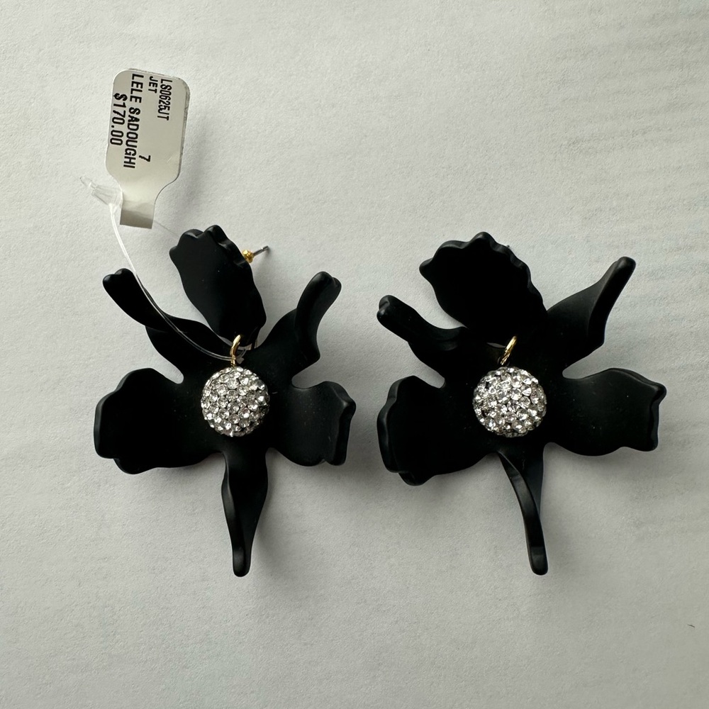 Lele Sadoughi Black Floral Earrings with Silver Accents